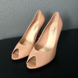 Authentic CHANEL Nude/Beige Peep toe heels